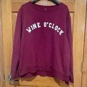 GREEN TEA Women's XXL Wine O'Clock Funny Maroon Cozy Casual Crewneck Sweatshirt